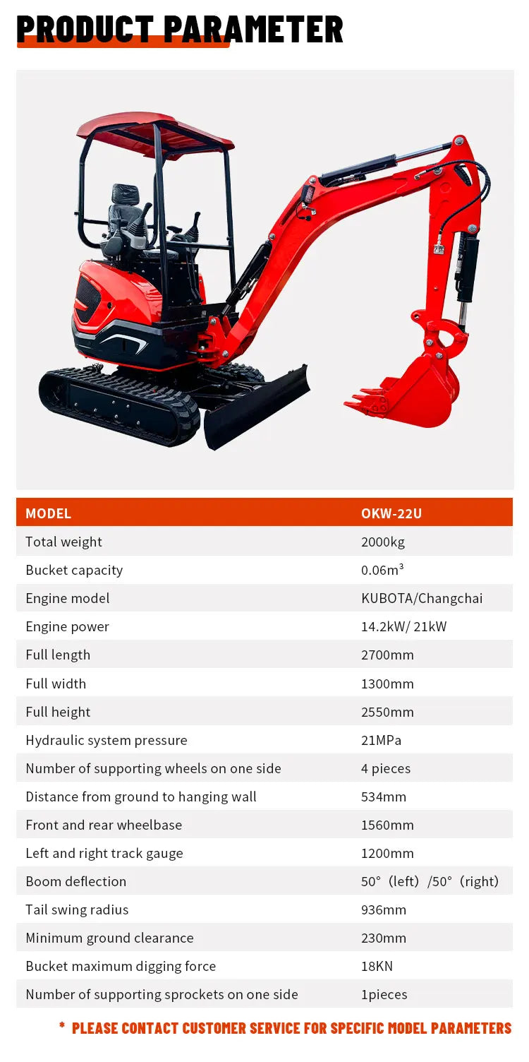 Miniexcavadora de orugas de 2.2 toneladas