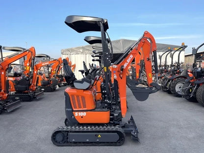 Miniexcavadora compacta 1 ton, motor Kubota 3 cilindros diésel, giro cero